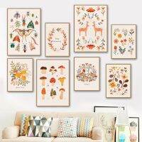 Boho Wall Art ภาพวาดผ้าใบโปสเตอร์และภาพพิมพ์-ด้วง,มอด,ผีเสื้อ,เห็ด,ผลไม้,กวาง,และดอกไม้-ตกแต่งห้องเด็ก