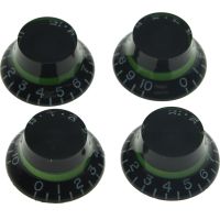 KR- Set of 4 Custom Bell Knobs Top Hat Knobs Black with Green for Les Paul/Import Guitar Bass w/Coarse 5.8mm Split Pots