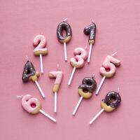 1pc Donut Digital Candles Sweet Chocolate Biscuits For Cake Topper 0-9 Number Wishing Gradient Party Dessert Table Dress Up