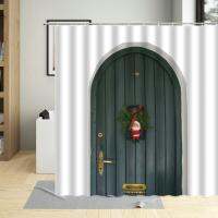 Northern Europe Gate Arched Door Shower Curtain White Wall Santa Claus Art Decorative Cloth Bathroom Bathtub Home With Hook Suit