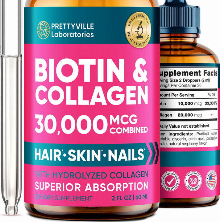 PRETTYVILLE LABORATORIES Liquid Biotin & Collagen for Hair Growth