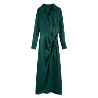 KPYTOMOA Women Fashion With Tied Soft Touch Midi Shirt Dress Vintage Long Sleeve Patch Pockets Female Dresses Vestidos Mujer