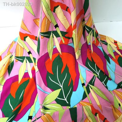 ∋ 1 meter X 1.4 meter Pink Plants Rayon Poplin Fabric Soft Dress Material Viscose