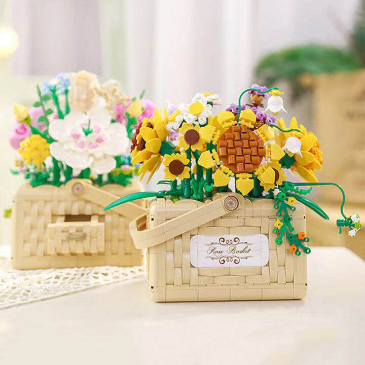 balody-นิรันดร์ดอกไม้กุหลาบดอกทานตะวันตะกร้าเดซี่พืชลิ้นชักไฟ-led-diy-มินิอิฐบล็อกอาคารของเล่นสำหรับเด็กไม่มีกล่อง