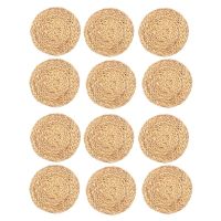 2X Round Woven Placemats, Water Hyacinth Woven Rattan Placemats Round Braided Rattan Tablemats Non-Slip Insulation Pads