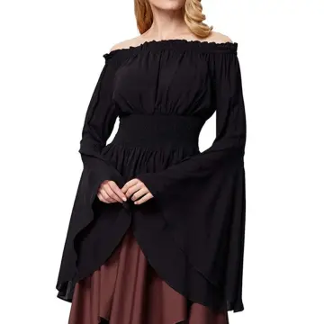 Womens Renaissance Blouse Tops Corset Waist Belt Medieval Victorian Off  Shoulder Long Sleeve Shirt Pirate Cosplay Costumes 