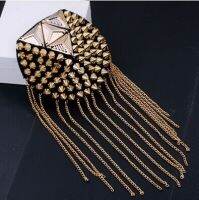 New 2016 gold silver plated tassel Steampunk big fringed metal shoulder epaulette broochpentagon rivets epauletsspikesbadge