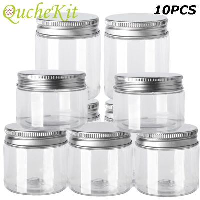 10Pcs Storage Jars Clear Aluminum Cap Empty Cosmetic Food Containers Travel Bottle Round Clear Plastic Jar Face Cream Sample Pot