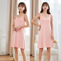 Night Sleep Dress Women Summer Nightgown with Chest Pad Sleeveless Midi-length Casual Soft Sleepwear Gym Sport Loungewear Dress