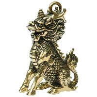 [Fast delivery] Pure brass mens car keychain pendant original unicorn ornament Chinese style retro creative wealth accessory pendant