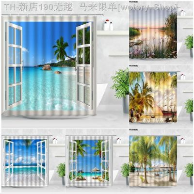【CW】✼  Landscape Shower Curtain Window Beach Starfish Scenery Curtains