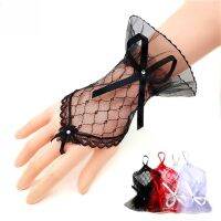 ❣❡ Short Black Gloves Lace Spiritual Love Wedding Mesh Bow