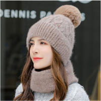 Hot Winter Hat Real Rabbit Fur Winter Hat And Scarf Set Womens Fashion Warm Beanie Cap Womens Solid Color Adult Headgear