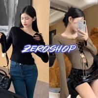 Zero shop?พร้อมส่ง? (Zero-09012) เสื้อแขนยาว ผ้าไหมพรมคอกลม ดีเทลใส่ได้ทั้งหน้าและหลัง -C