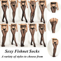 Fishnet Tights ถุงน่องเซ็กซี่ Hollow Jacquard กางเกงชุดชั้นในเร้าอารมณ์ Crotch-Free Leggings Garter Lace Stocking