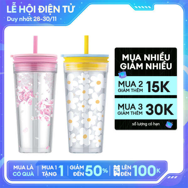 Ly nhựa 2 lớp có ống hút Lock&Lock Bucket Cold Cup with Straw 580ml – HAP520