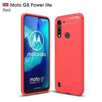 สำหรับ Motorola Moto G8 Power Lite เคส TPU คาร์บอนไฟเบอร์เนื้อลายขนแปรง (สีแดง)