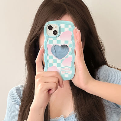 For 13 Clear Green Plaid Love Mirror Phone Case For 12 11 Pro Max X XR XS Max Twisted Edge Shockproof TPU Cover