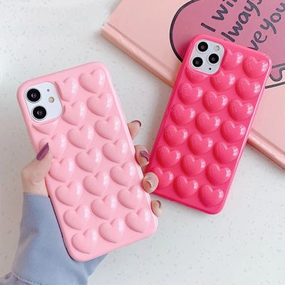 Fashion 3D Love Heart Phone Case For iPhone 11 Pro 12 Pro Max Mini XS Max XR X 7 8 Plus SE 2020 Candy Color Soft TPU Back Cover