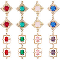 1Box Brass Links Connectors with Faceted Glass and Rhinestone Alloy Open Back Bezel Findings and Cubic Zirconia  Mixed Color 16pcs/box