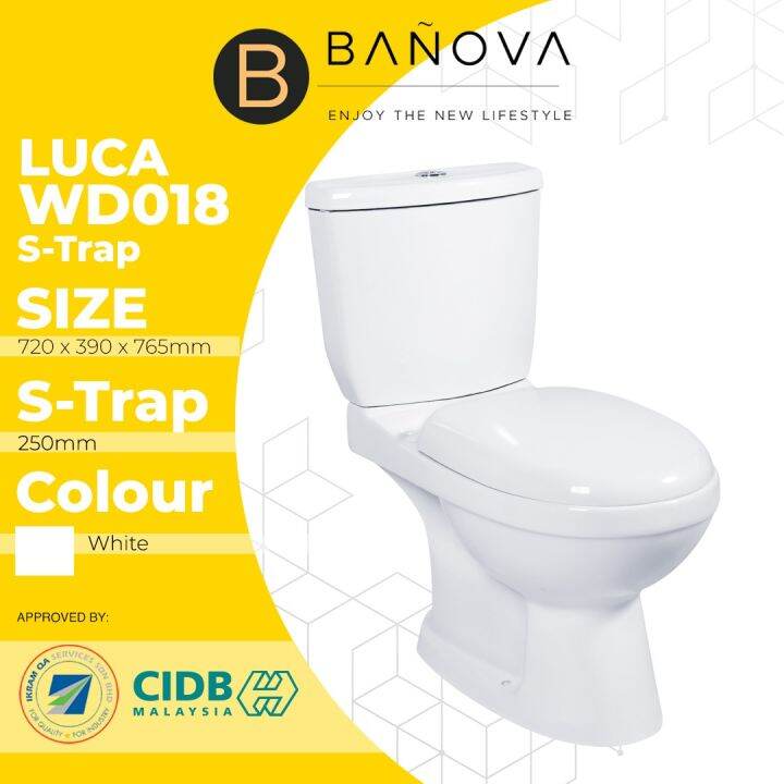 BANOVA / DOCASA CloseCouple WC Toilet Bowl STrap Wash Down Water