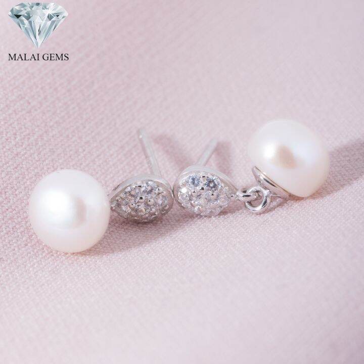 malai-gems-ต่างหูมุก-เงินแท้-silver-925-เพชรสวิส-cz-เคลือบทองคำขาว-รุ่น155-e013-แถมกล่อง-ต่างหูcz-ต่างหูเงินแท้