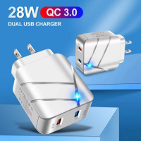 QC3.0ที่ชาร์จชาร์จเร็ว28W ส่องสว่าง + 2.1A USB คู่แบบพกพาที่ชาร์จสำหรับเดินทางชาร์จเร็วที่ชาร์จแบตเตอรี่โทรศัพท์