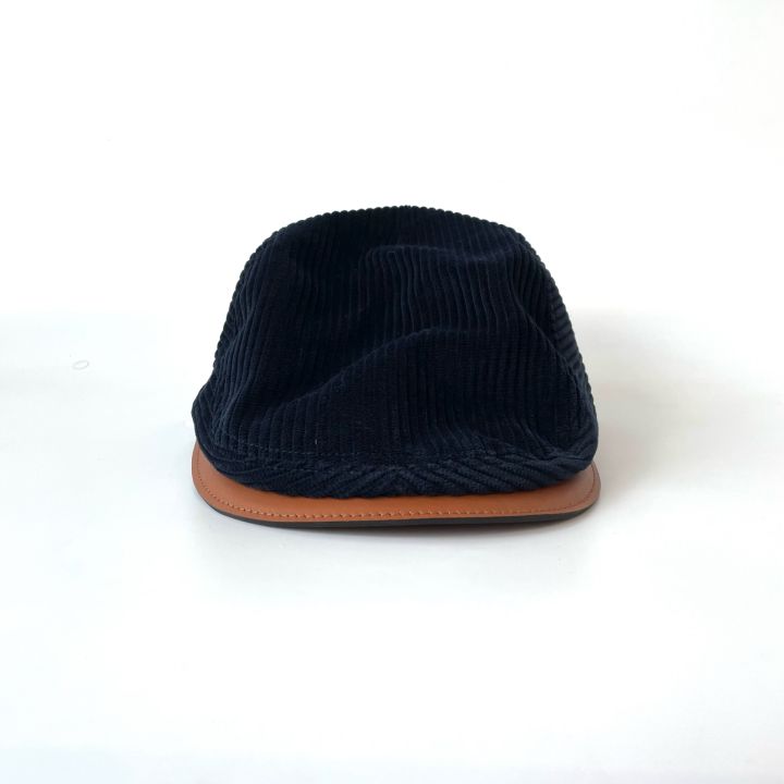 หมวก-beret-ผ้าลูกฟูกน้ำเงิน-ปีกหนังฟอกฝาด