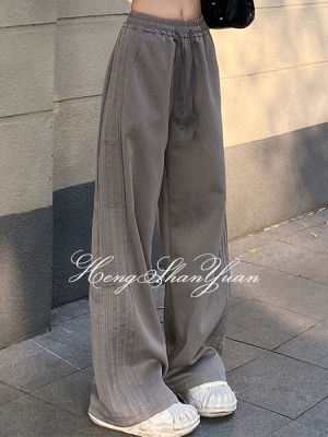 HengShanYuan กางเกงยีนส์ผู้หญิง กางเกงขากว้างผู้หญิง กางเกงขากว้างลายทางย้อนยุคลำลอง กางเกงยีนส์ทรงกระบอก กางเกงยีนส์ขายาว