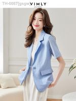 ㍿▬ gsgw Vimly Lyocell-jaqueta de manga curta para mulheres blazers finos elegantes protetor solar azul reto jaquetas verão feminino 2023