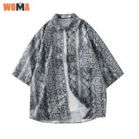 WOMA เสื้อฮาวายสำหรับผู้ชาย,เสื้อเชิ้ตลำลองวันหยุดเสื้อผู้ชายพิมพ์ลายทรงหลวมลำลองเสื้อแขนสั้น2022