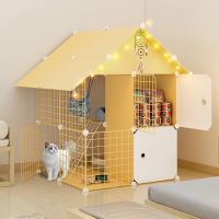 Cat Cage Cat Villa Yellow Cage Log Color Pet Cage Free Assembly Iron Mesh Cage Household Cat House