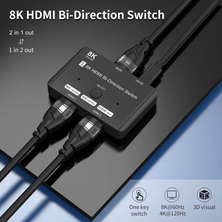 hdmi-2-1สวิทช์สลับสัญญาณ8k-60hz-4k-120hz-2-in-1-out-bi-directional-สำหรับทีวี-xiaomi-xbox-series-ps5มอนิเตอร์-hdmi-2-1กล่องสลับ