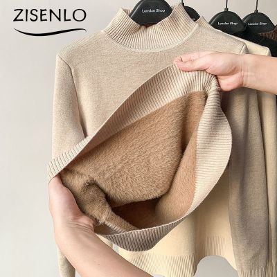 ◆ Womens Sweater New Fleece Half Turtleneck Collar Bottoming Shirt Korean Fashion Warm Knitwear Pullover