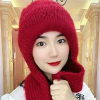 [COD] thickened womens hat winter warm scarf integrated squirrel velvet snow cap