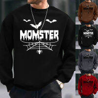 เสื้อสเวตเตอร์แบบสวมศีรษะของผู้ชายเสื้อสเวตเชิ้ตฤดูใบไม้ร่วงและฤดูหนาวมีฮู้ดน้ำหนักเบามีแขนยาวธีมฮาโลวีนส่วนที่ไม่มีหมวก