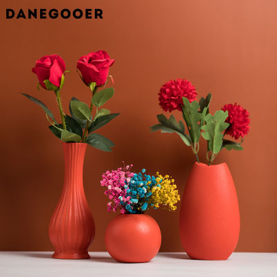 DENAGOOER Red Ceramic Vase Decoration Living Room Bedroom Dressing Table Dried Flower Arrangement Hydroponic Flower Decoration