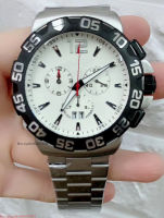 ใหม่ Mens Quartz Chronograph นาฬิกานาฬิกาจับเวลาสร้อยข้อมือสแตนเลสสีดำสีขาว Ceramic