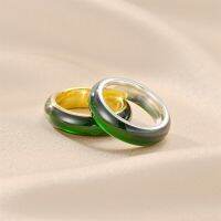 New Dark Green Jade Chalcedony Titanium Steel Ring Jasper Design Sense Dropping Oil Couple Ring Jewelry 931X