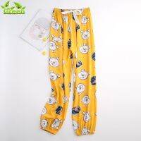 Green 19 Color 40-75KG Print Pyjama Trousers Women Cotton Silk Pajama Pants Loose Bloomers With Pockets