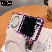 AUOVIEE แผ่นแม่เหล็กสำหรับ Magsafe โปร่งใสสำหรับ Samsung Galaxy Z Flip 4 5 3เคสชาร์จไร้สายฝาปิดใสสำหรับ Z Flip5 Flip4 3