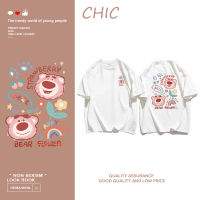 CHIC ผ้าฝ้ายแท้ เสื้อยืดแขนสั้นพิมพ์ลายการ์ตูนน่ารัก สไตล์สบาย ๆ T0428