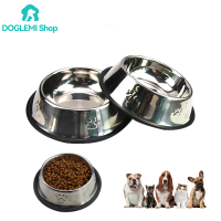 DOGLEMI Shop [Fast Shipping] ชามอาหารสัตว์เลี้ยงสแตนเลสหนาพร้อมรอยเท้าน่ารักป้อนสัตว์เลี้ยงสำหรับสุนัขแมว