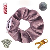 Vintage Velvet Hair Scrunchie With Zipper Tie-dye Elastic Hair Bands Zip Scrunchies Wallet Solid Color Headwear Hair Accesories