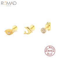 ROMAD 3ชิ้น925เงินสเตอร์ลิงปลาโลมาตาคริสตัลชุดต่างหูสตั๊ดสำหรับผู้หญิงอุปกรณ์เครื่องประดับ Fine เจาะต่างหูชุด