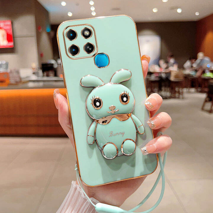 ybdเคสกระต่ายน่ารักสำหรับ-infinix-smart-6-x6511b-x6511-x6511e-เคสโทรศัพท์การ์ตูนขาตั้งกล้องแบบสามมิติเคสซิลิโคนแบบนิ่มฟรีสายคล้อง