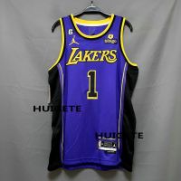 Mens New Original NBA Los Angeles Lakers 1 DAngelo Russell Purple 2022-23 Statement Edition Jersey Swingman Heat-pressed