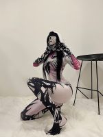 ชุดจั๊มสูทมีฮู้ดสำหรับผู้หญิงลายชุดเสื้อผ้า Zentai Venom สีชมพูชุดหมีชุดคอสเพลย์ผู้หญิงชุดบอดี้สูทเซ็กซี่อนิเมะ