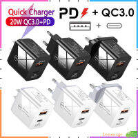 PD + ที่ชาร์จยูเอสบีชาร์จไว QC3.0 20W,4A Eu ปลั๊กอังกฤษอเมริกา Type C QC3.0อะแดปเตอร์เครื่องชาร์จเร็ว