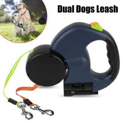 【LZ】 Roulette Double-Ended Traction Rope With Flashlight Waste Bag Box Pet supplies Dual Dog Leash Auto Retractable 3m